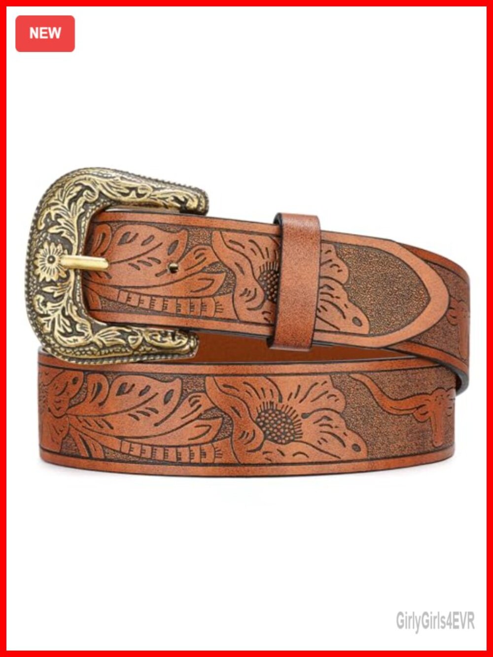 Western Cowgirl Belt Women Vintage Faux Leather Engraved Buckle Country